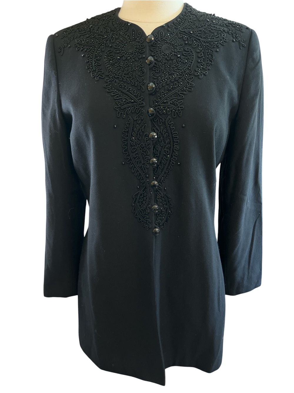 Vintage Le Suit Black Embellished Button-Front Blazer Size 8